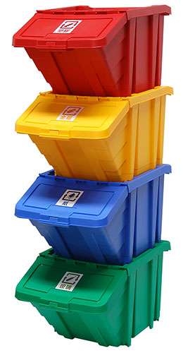Kotak gantung HB-4068 dari SHUTER dengan penutup ideal digunakan sebagai tempat sampah daur ulang.
